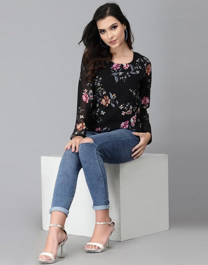 Black Floral Top | Leemboodi