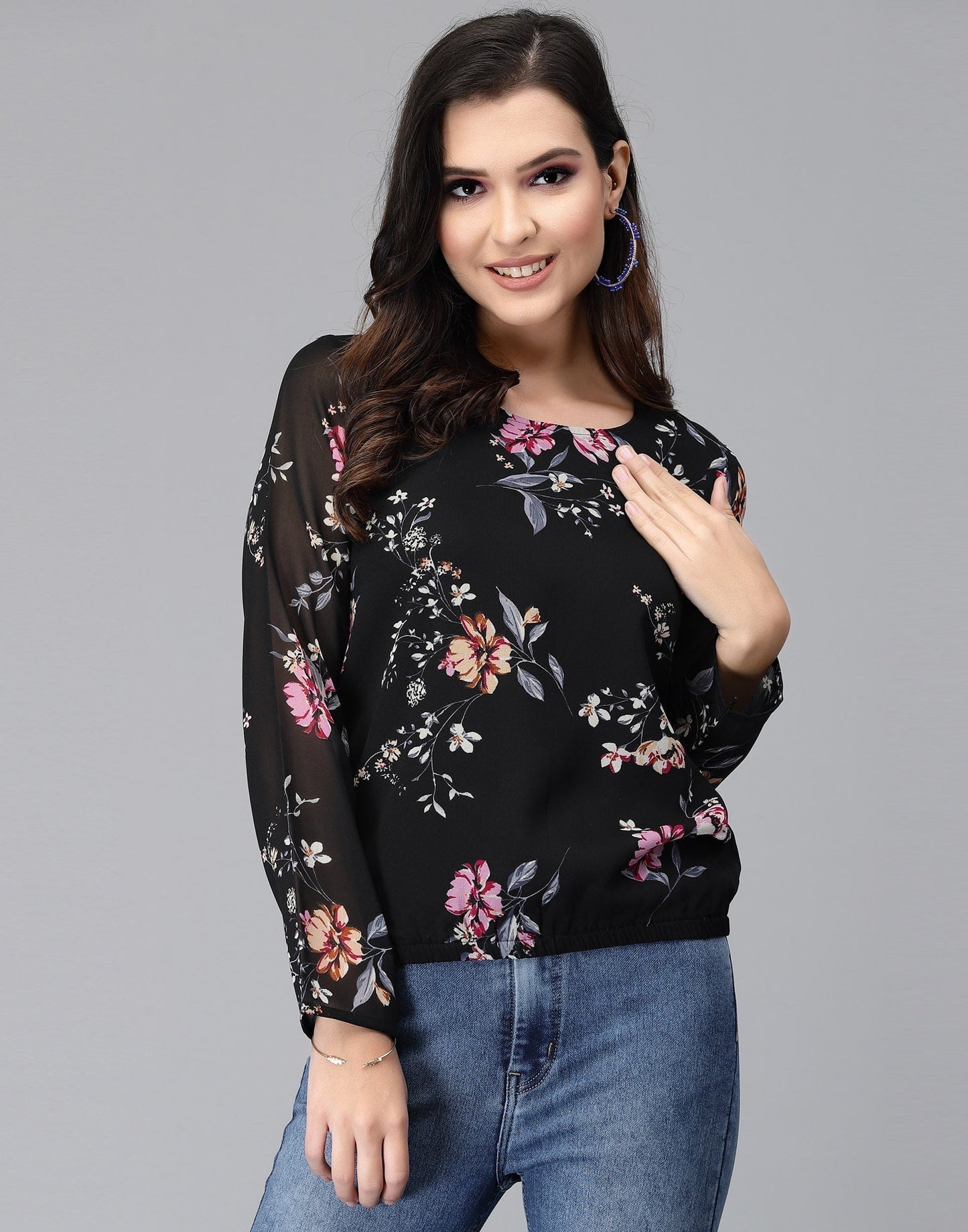 Black Floral Top | Leemboodi