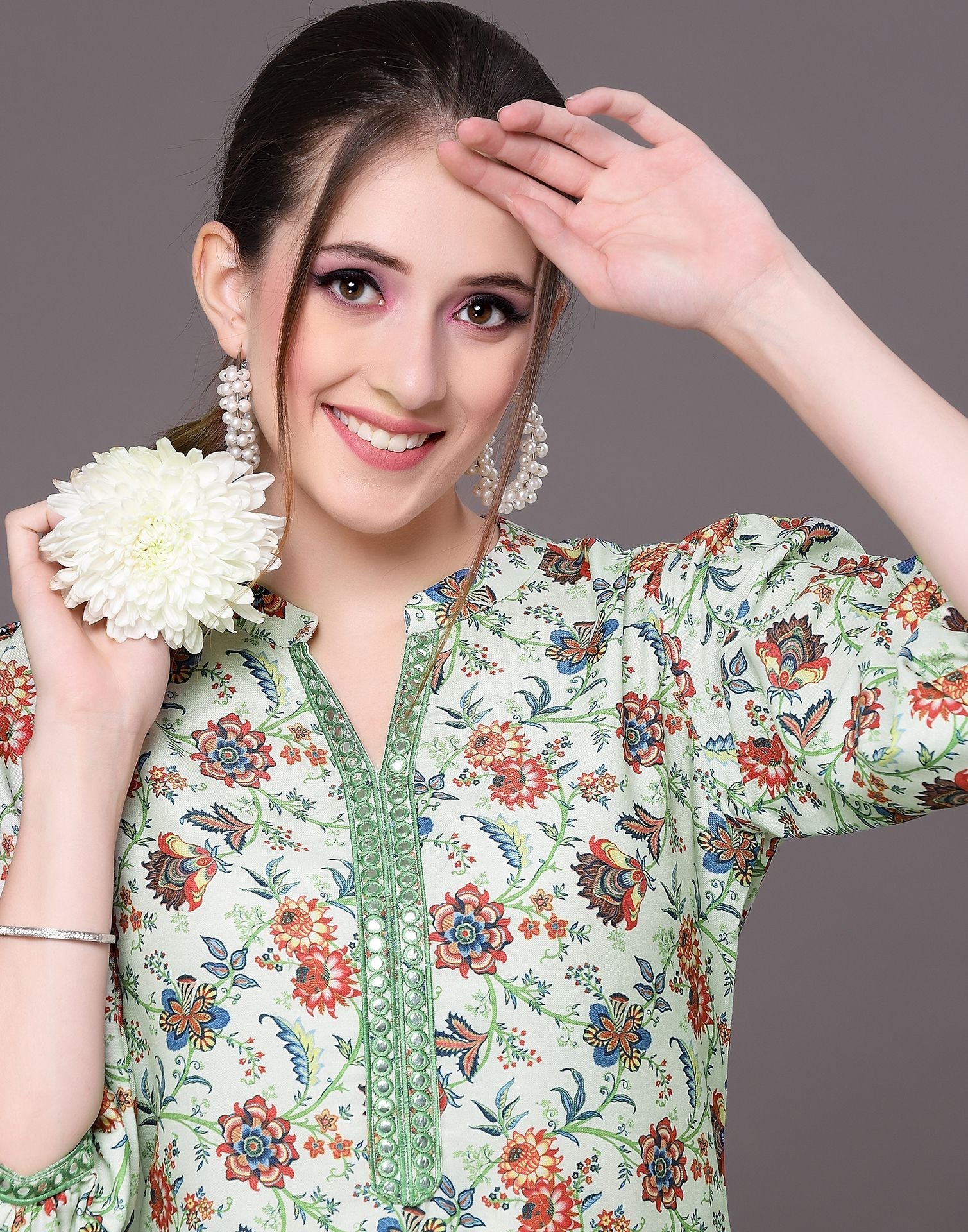 Pista Green Embroidered Kurti | Sudathi