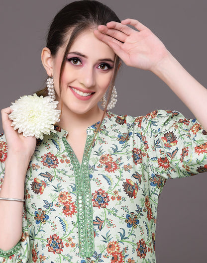 Pista Green Embroidered Kurti | Sudathi