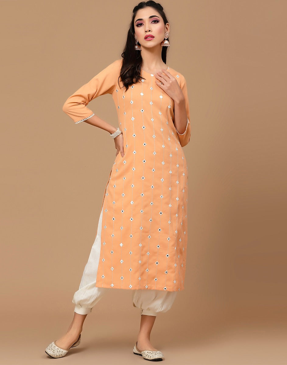 Peach Embroidered Kurti | Leemboodi