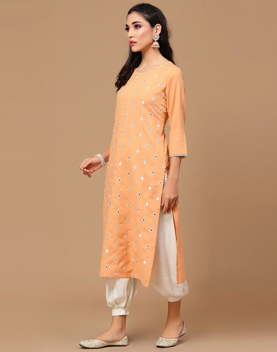 Peach Embroidered Kurti | Leemboodi