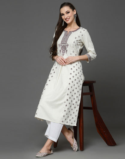 Off White Plain Cotton A-Line Kurta