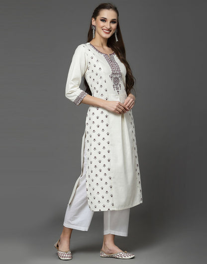 Off White Plain Cotton A-Line Kurta