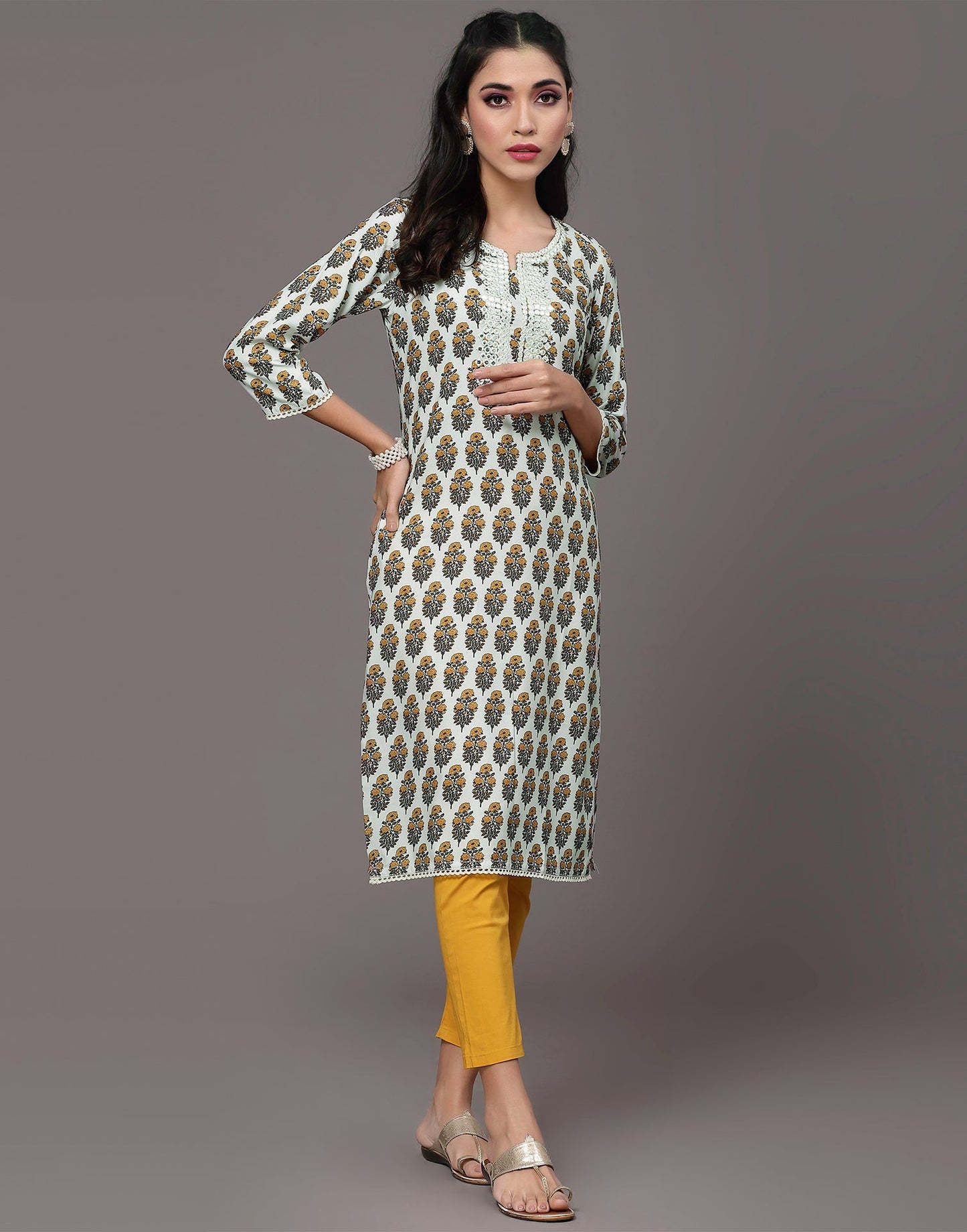 Multicoloured Embroidery Straight Kurta