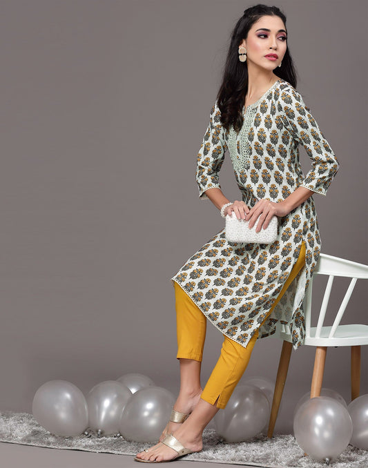 Multicoloured Embroidery Straight Kurta
