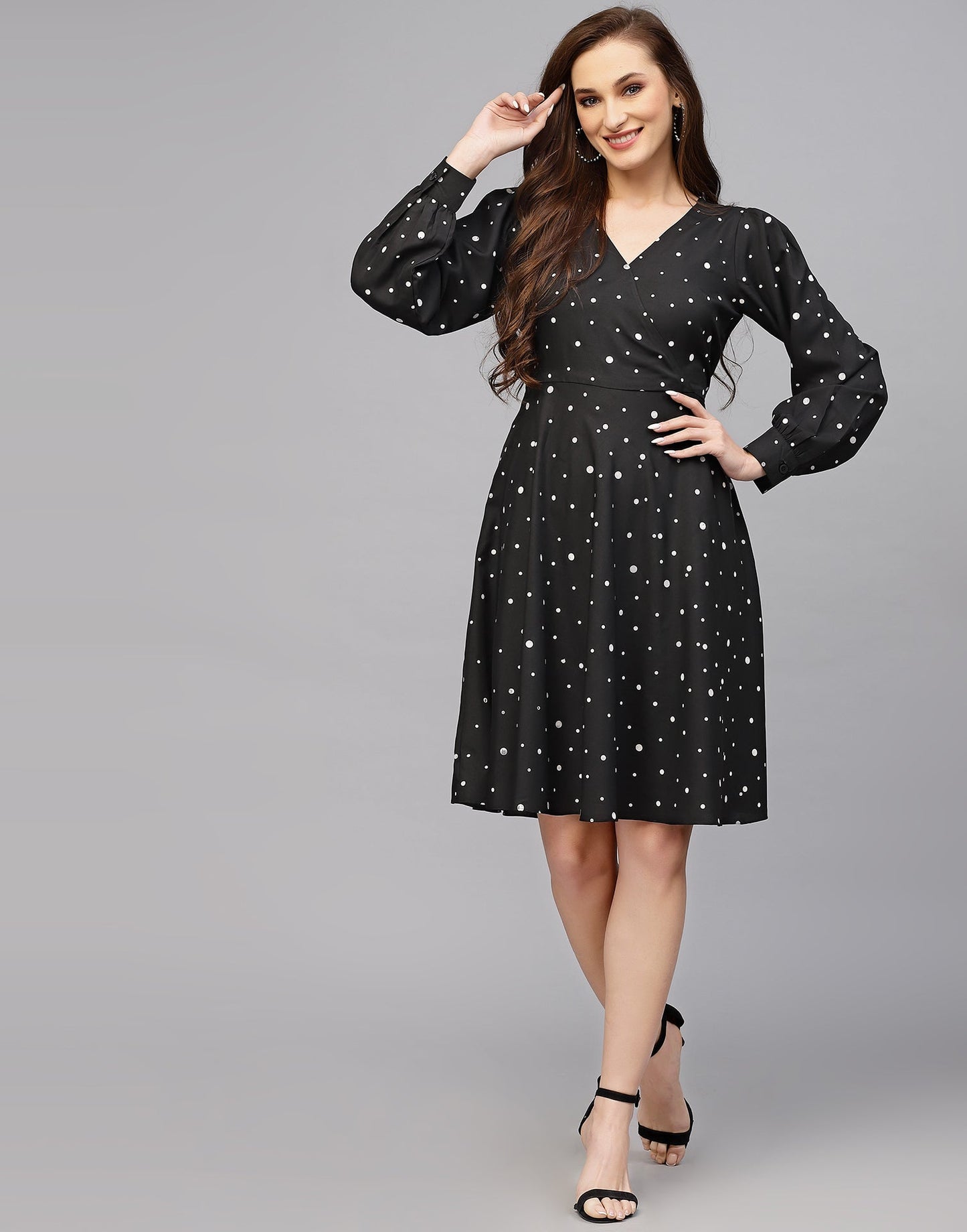 Black Polyester Flared Dress | Leemboodi