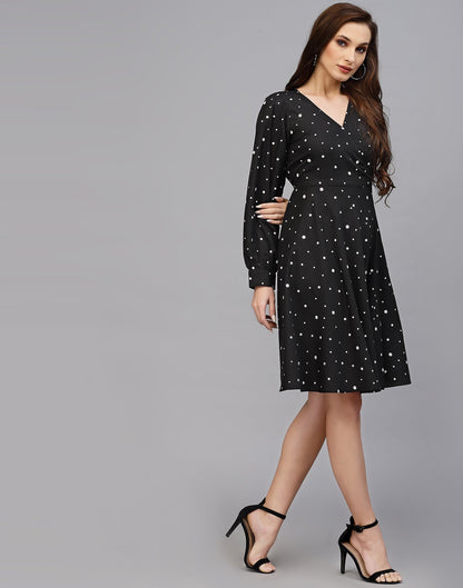 Black Polyester Flared Dress | Leemboodi