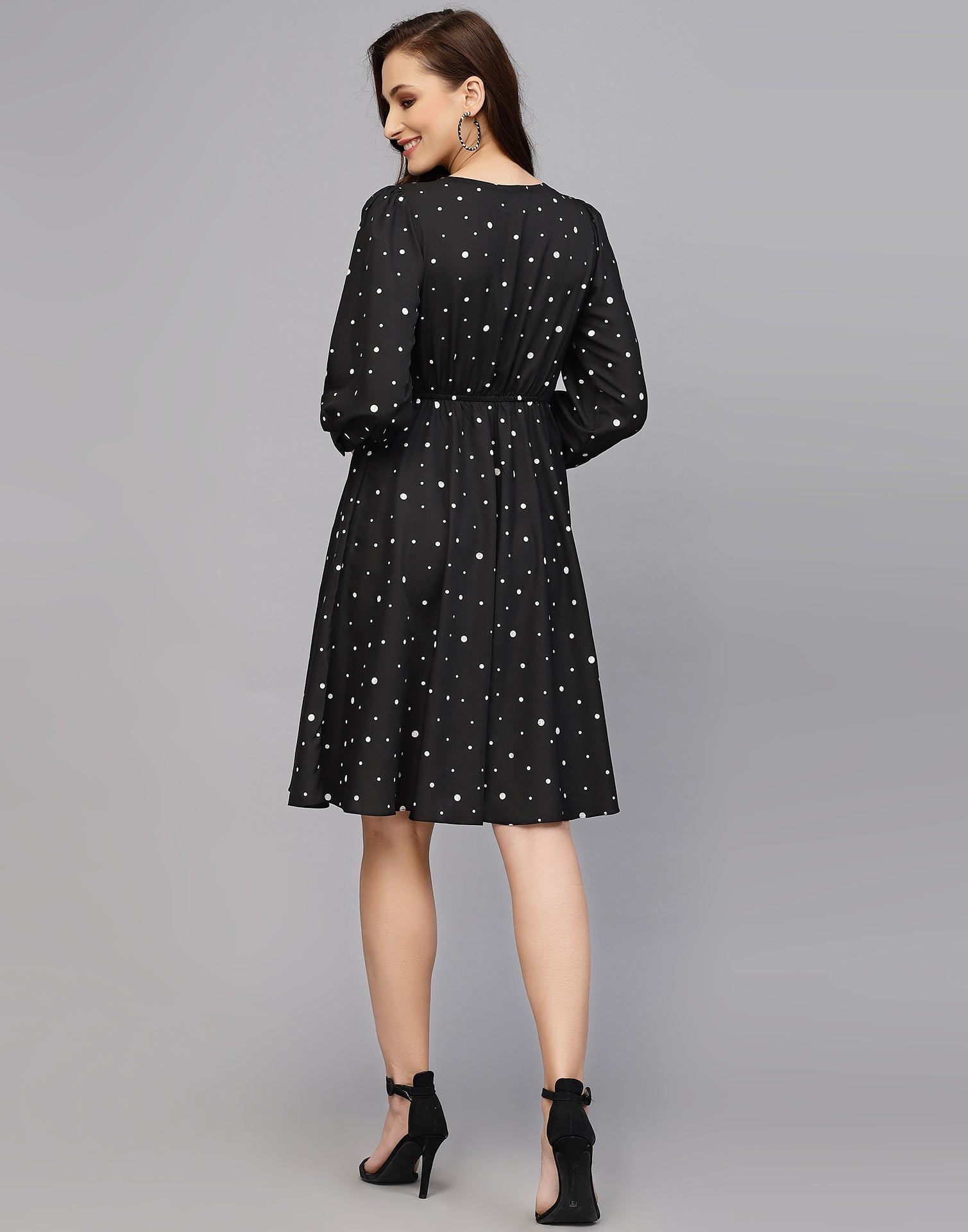 Black Polyester Flared Dress | Leemboodi