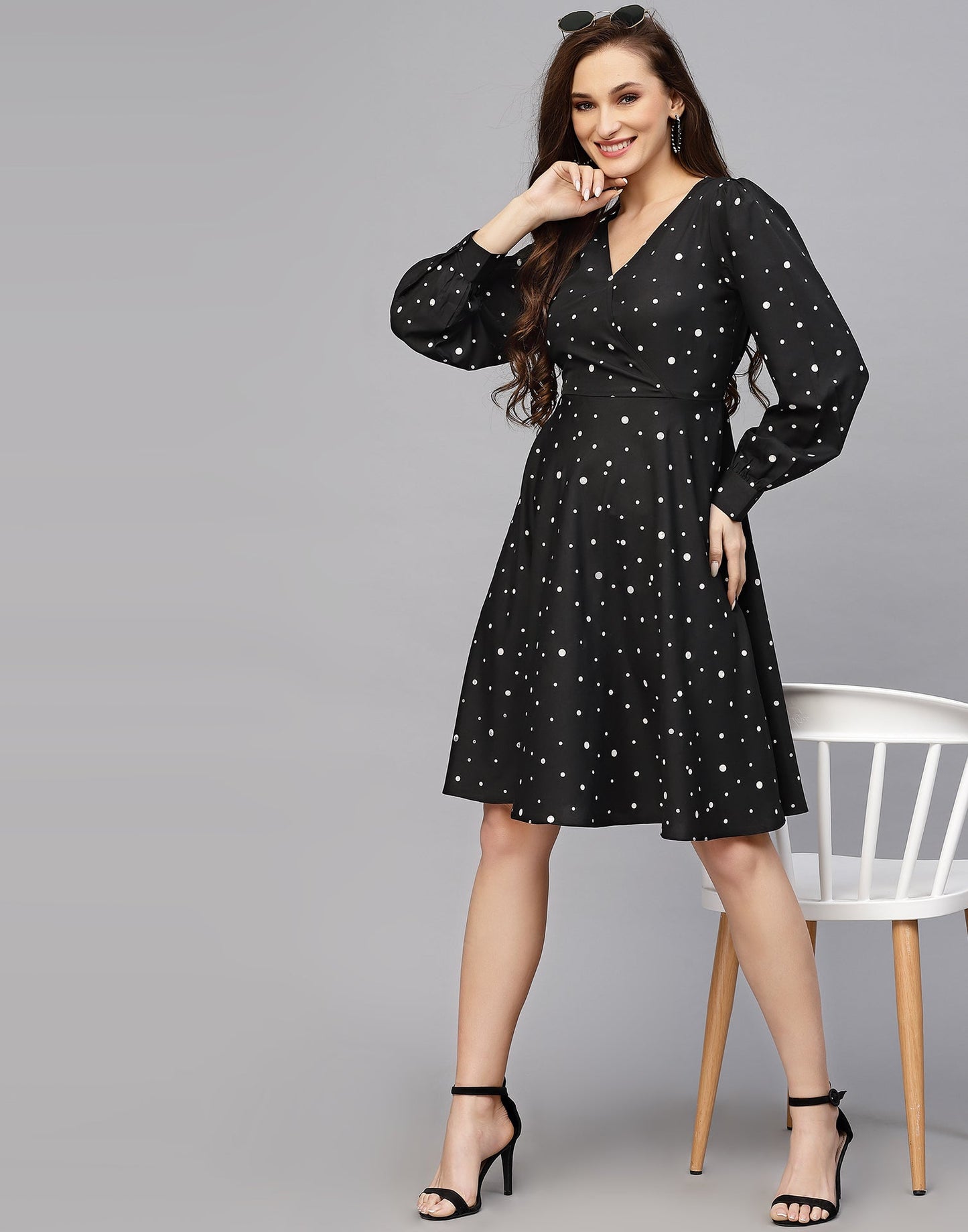 Black Polyester Flared Dress | Leemboodi