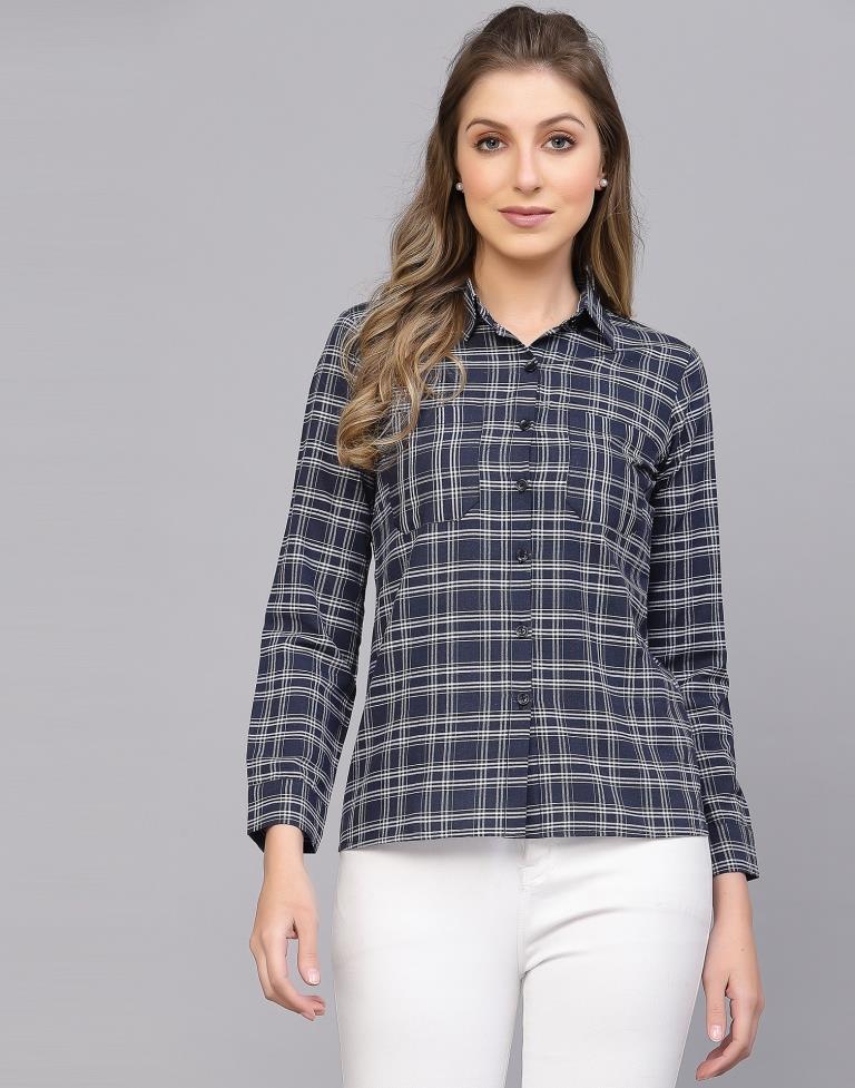 Blue Cotton Self Woven Shirt | Sudathi