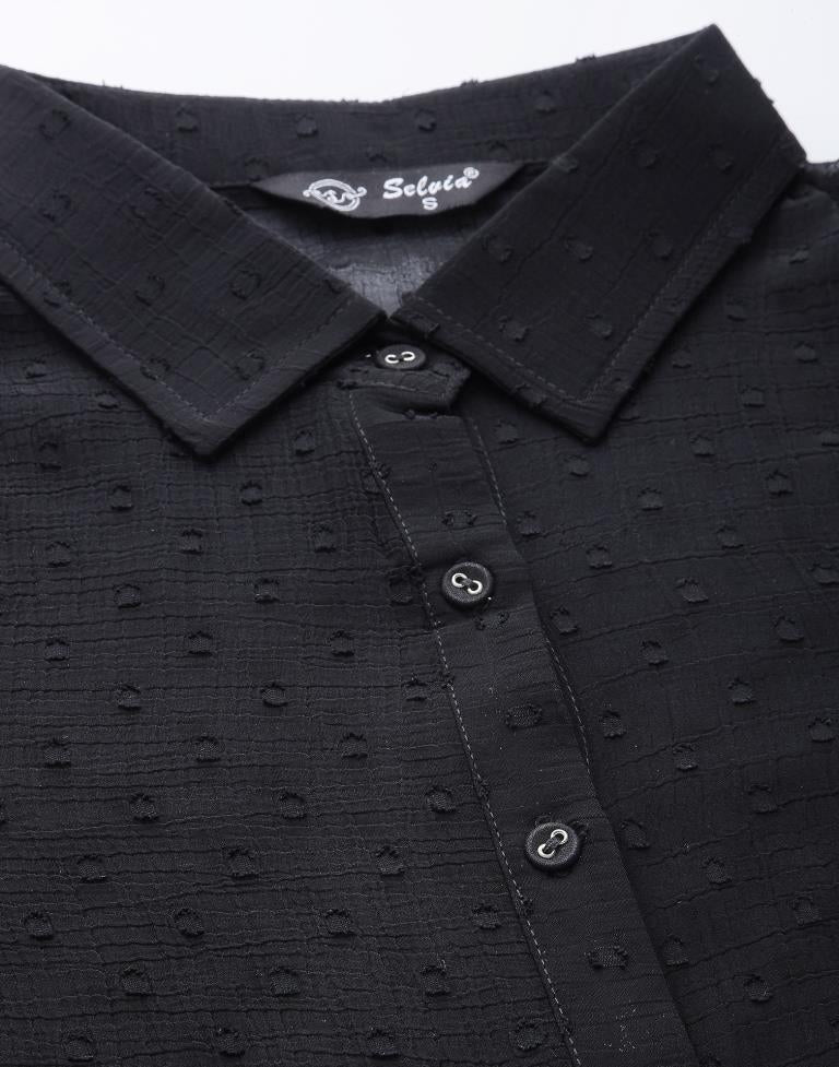 Black Roto Butti Self Woven Shirt | Sudathi