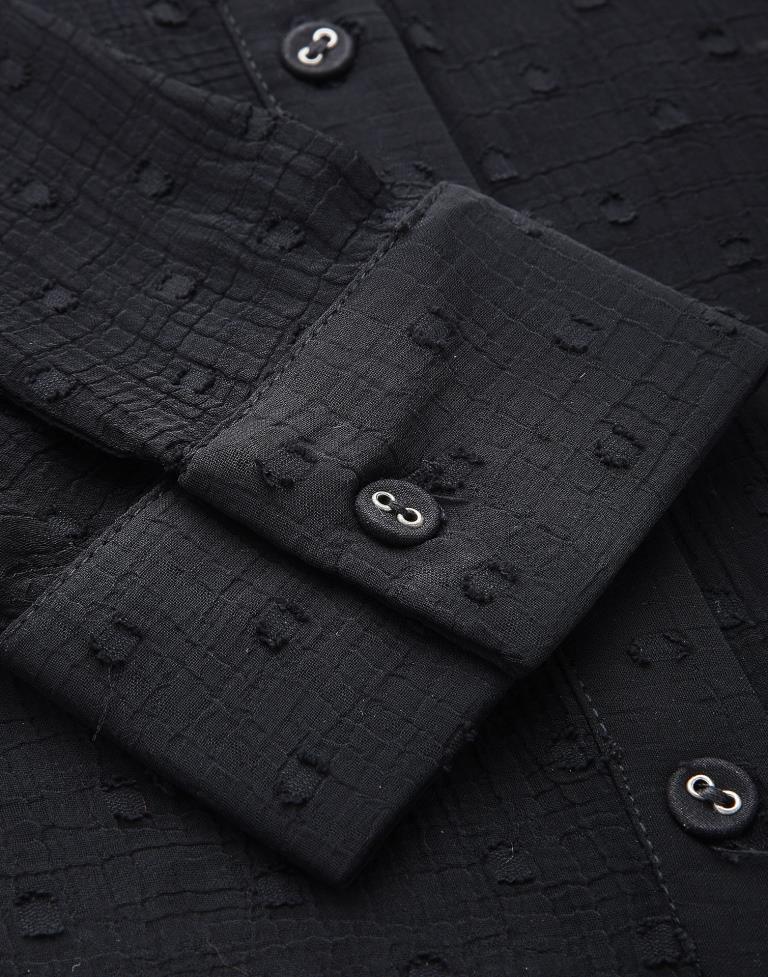 Black Roto Butti Self Woven Shirt | Sudathi