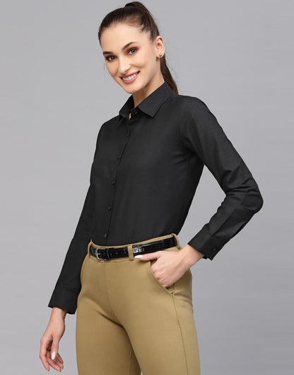 Black Cotton Plain Shirt | Leemboodi