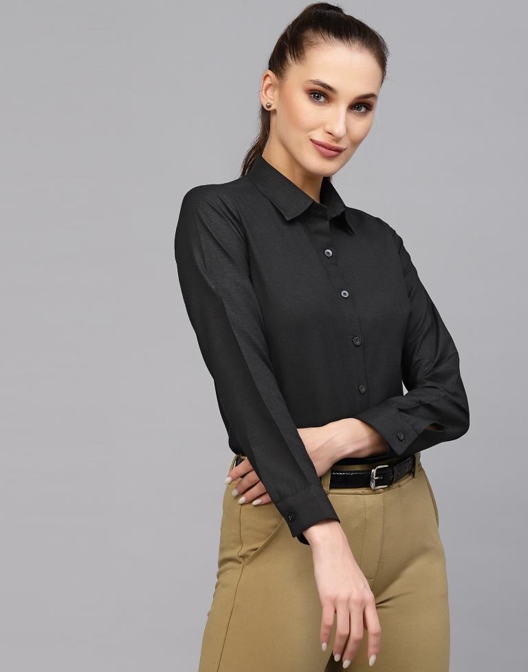 Black Cotton Plain Shirt | Leemboodi