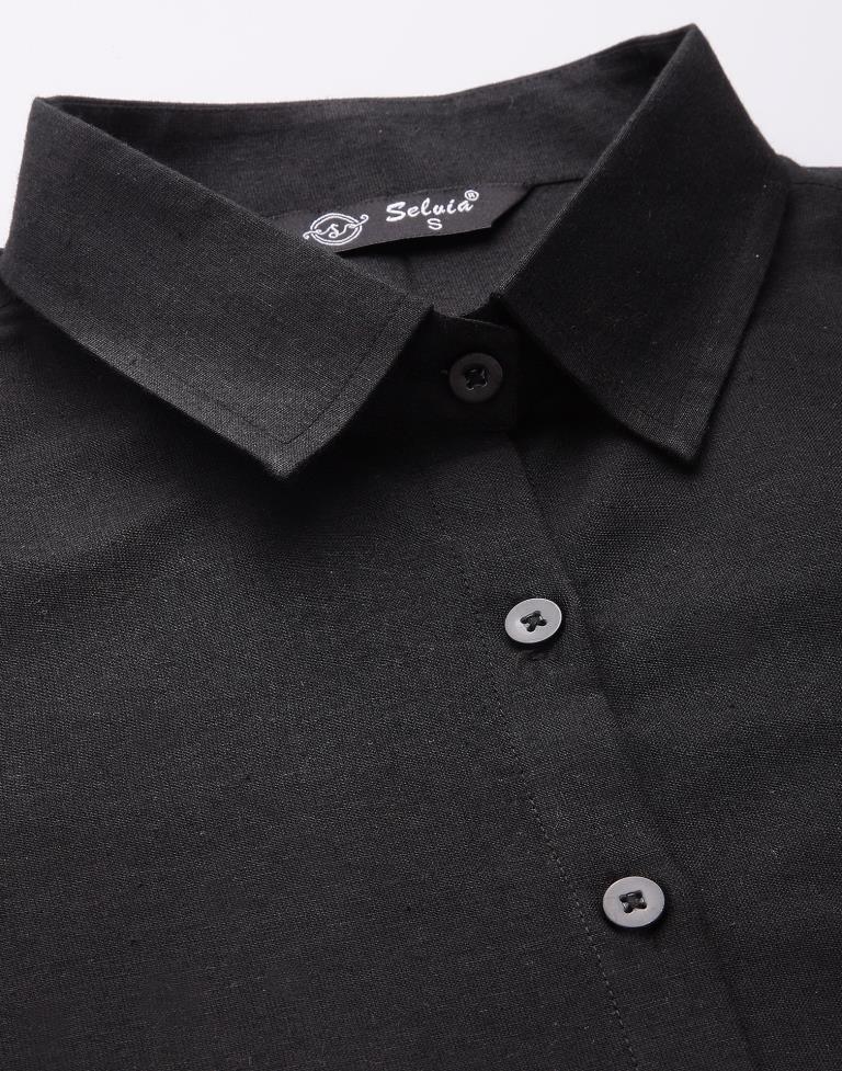 Black Cotton Plain Shirt | Leemboodi