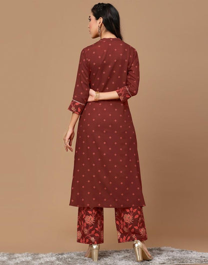 Maroon Printed Rayon A-Line Kurta Set