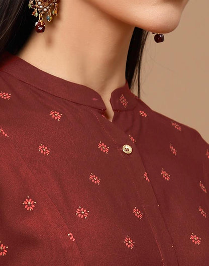 Maroon Printed Rayon A-Line Kurta Set