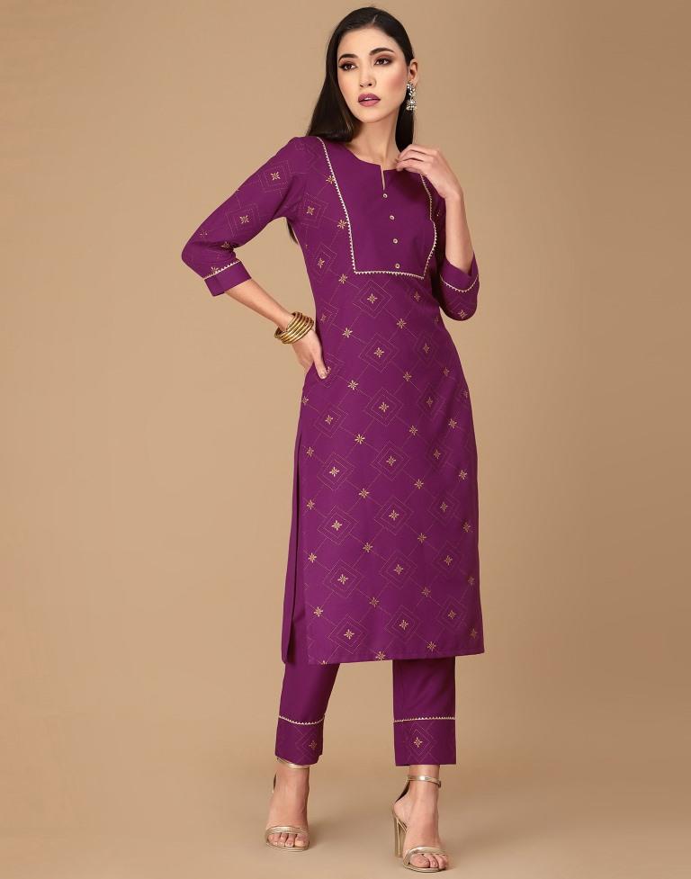 Wine Foil Printed Kurta With Pant