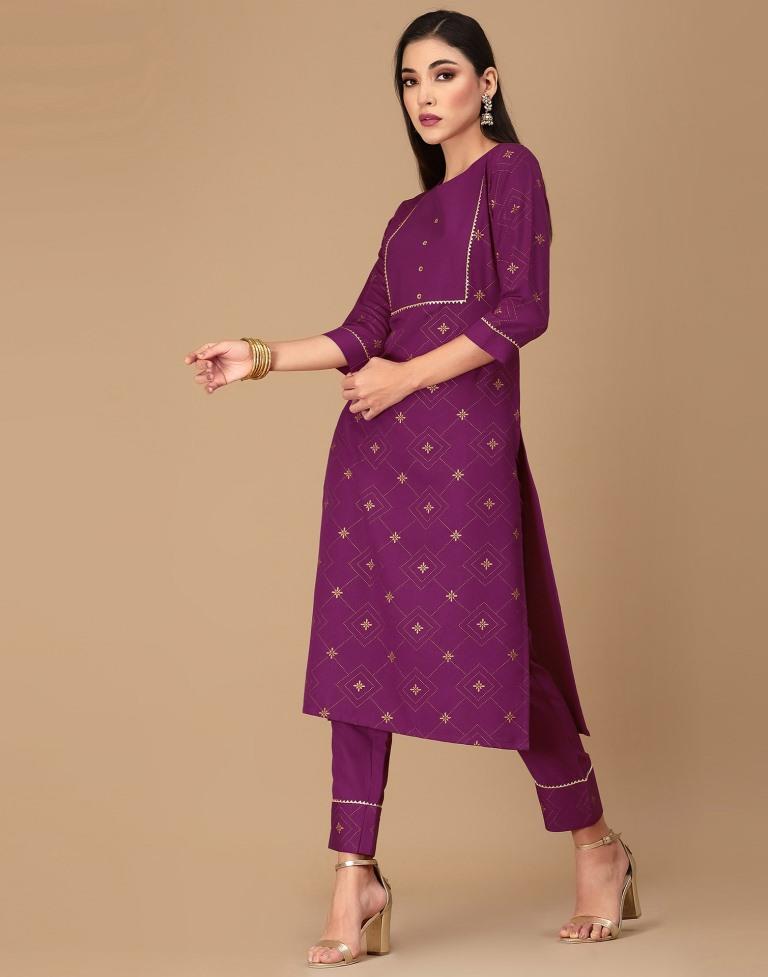 Wine Foil Printed Kurta With Pant