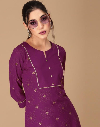 Wine Foil Printed Kurta With Pant