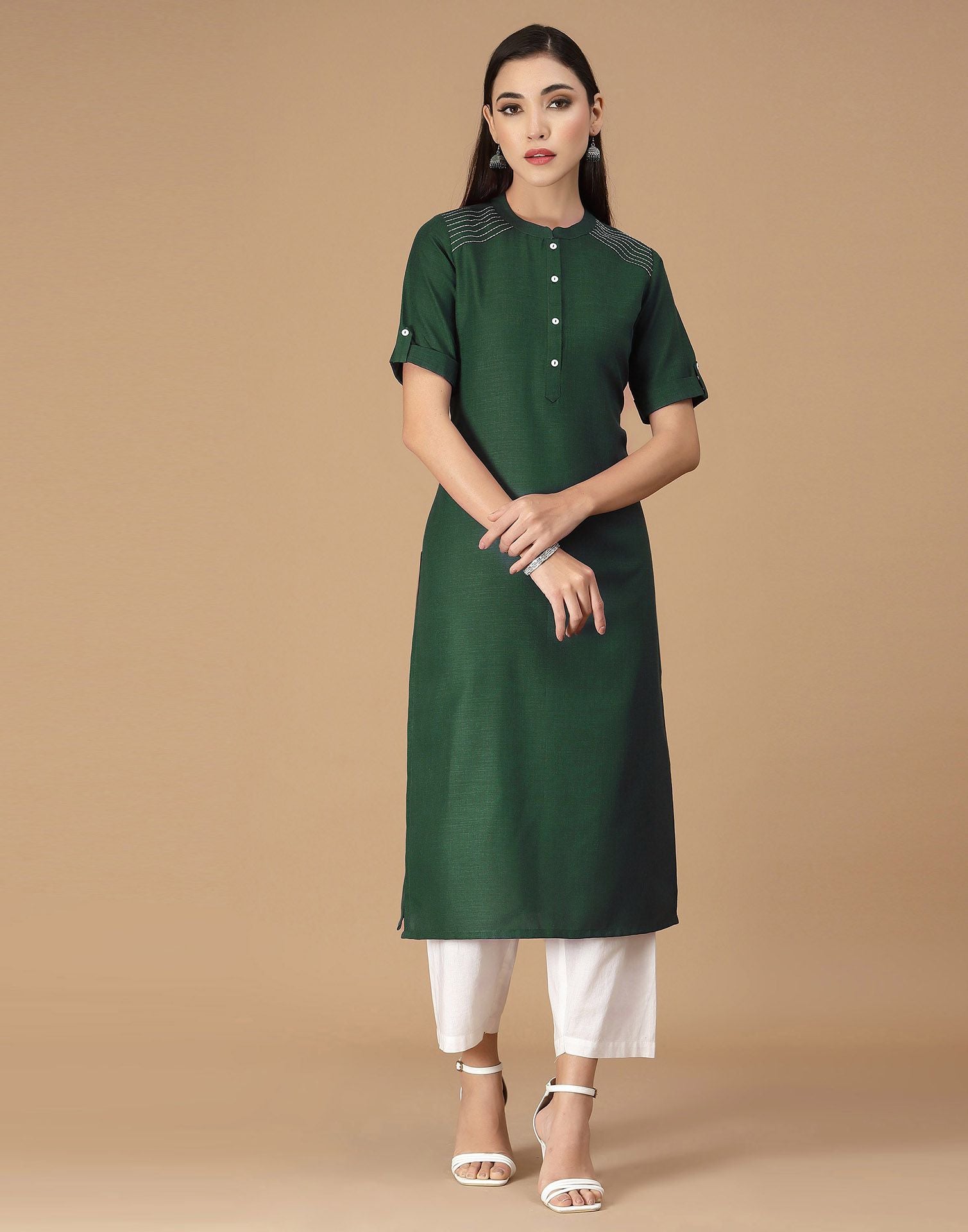 Green Embroidered Kurti | Sudathi