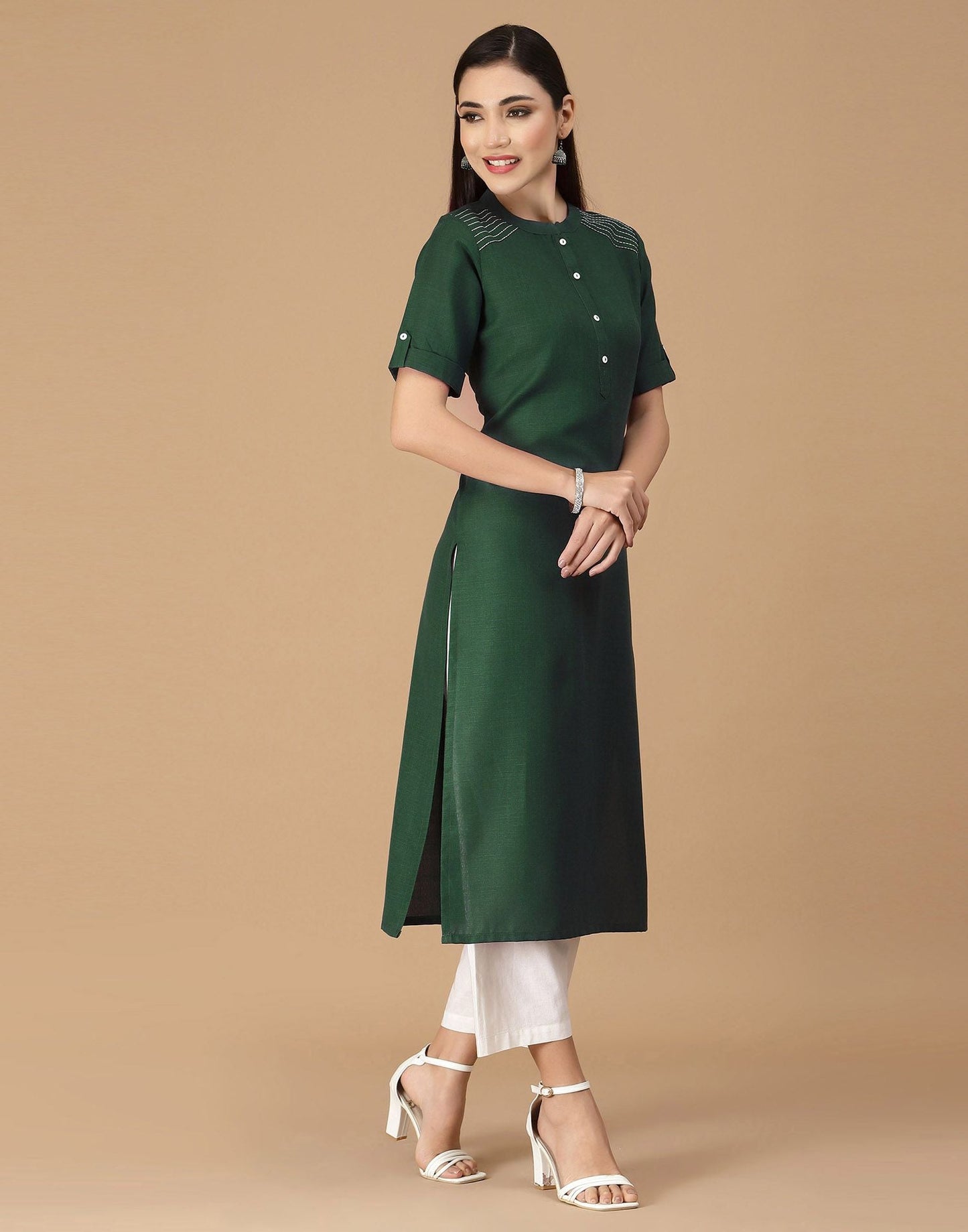 Green Embroidered Kurti | Sudathi