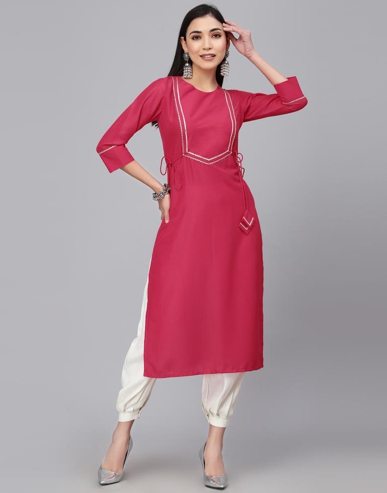 Pink Chinnon Plain Straight Kurta | Sudathi
