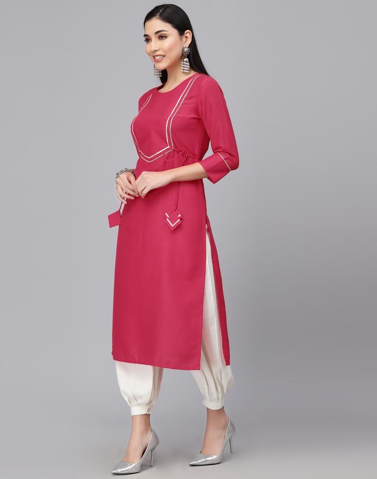 Pink Chinnon Plain Straight Kurta | Sudathi