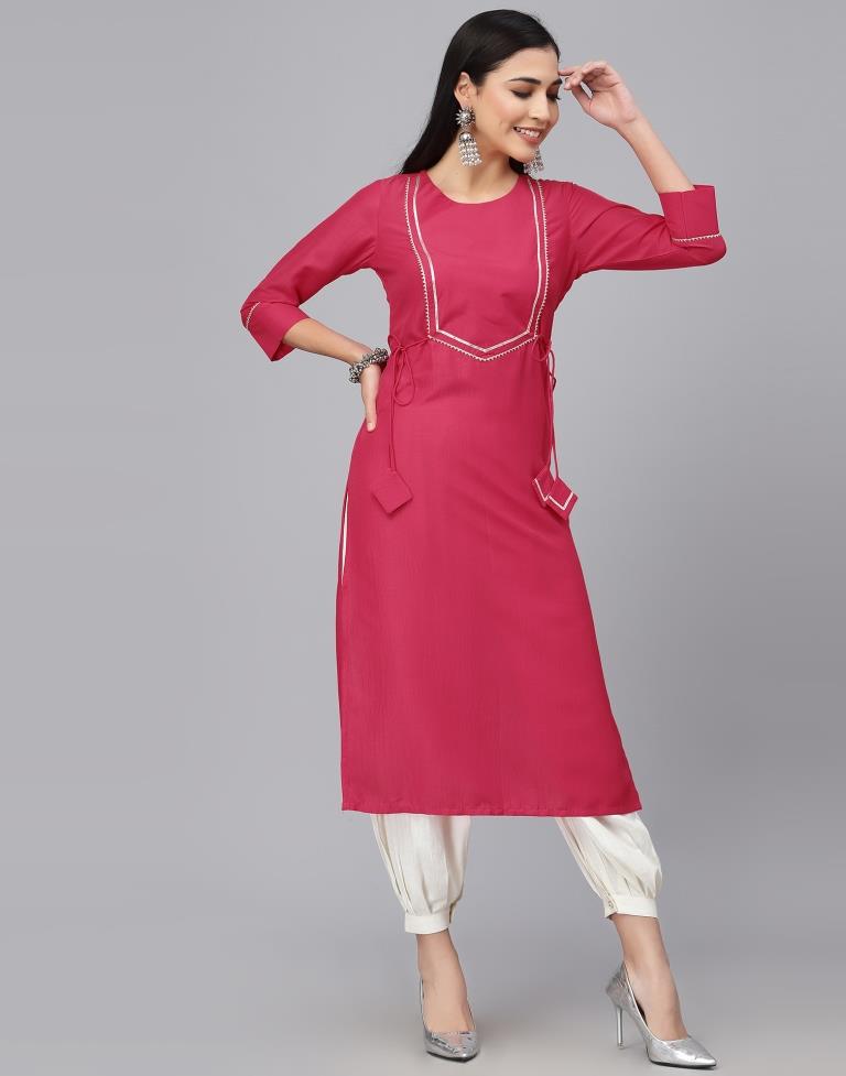 Pink Chinnon Plain Straight Kurta | Sudathi
