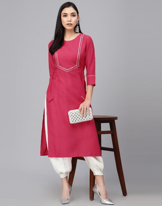 Pink Chinnon Plain Straight Kurta | Sudathi