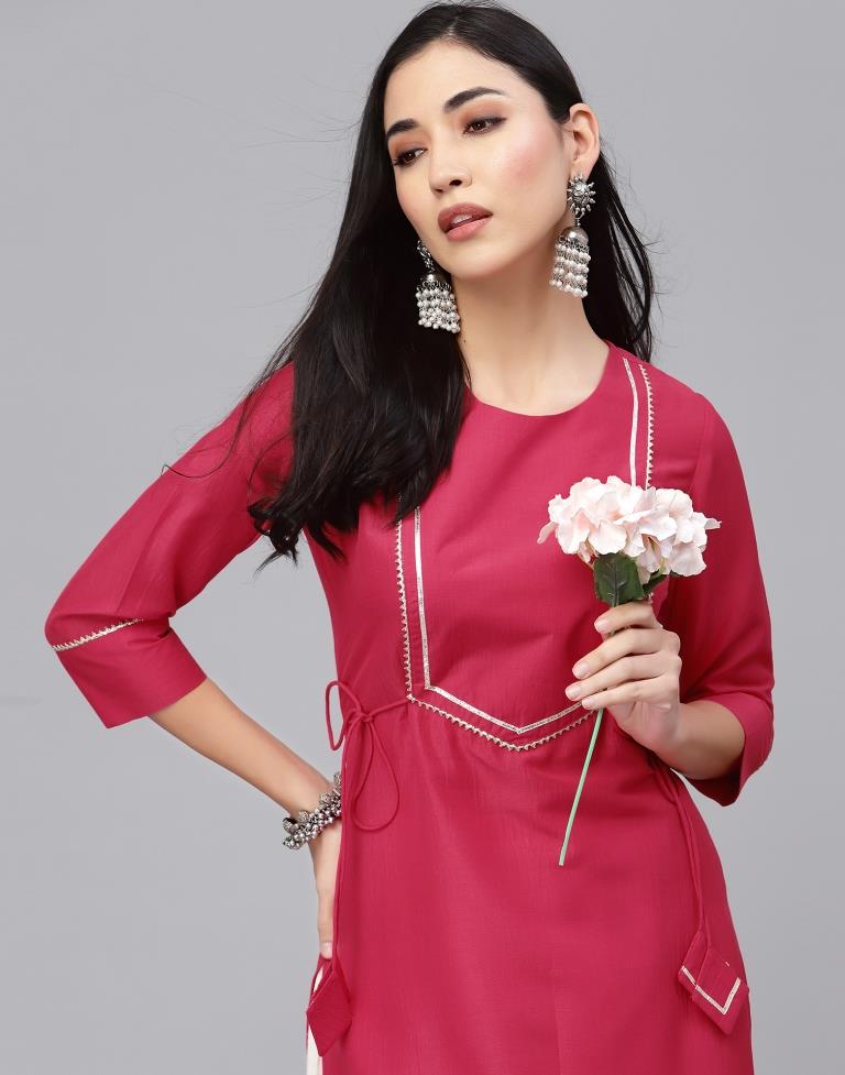 Pink Chinnon Plain Straight Kurta | Sudathi