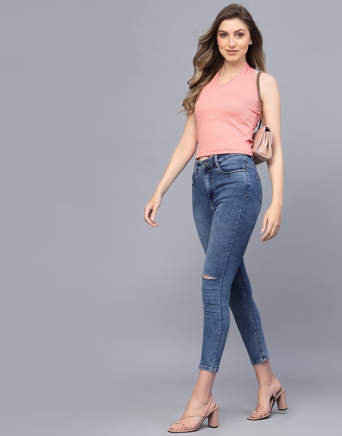 Peach Halter Neck Top | Leemboodi