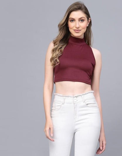 Maroon High Neck Top | Leemboodi