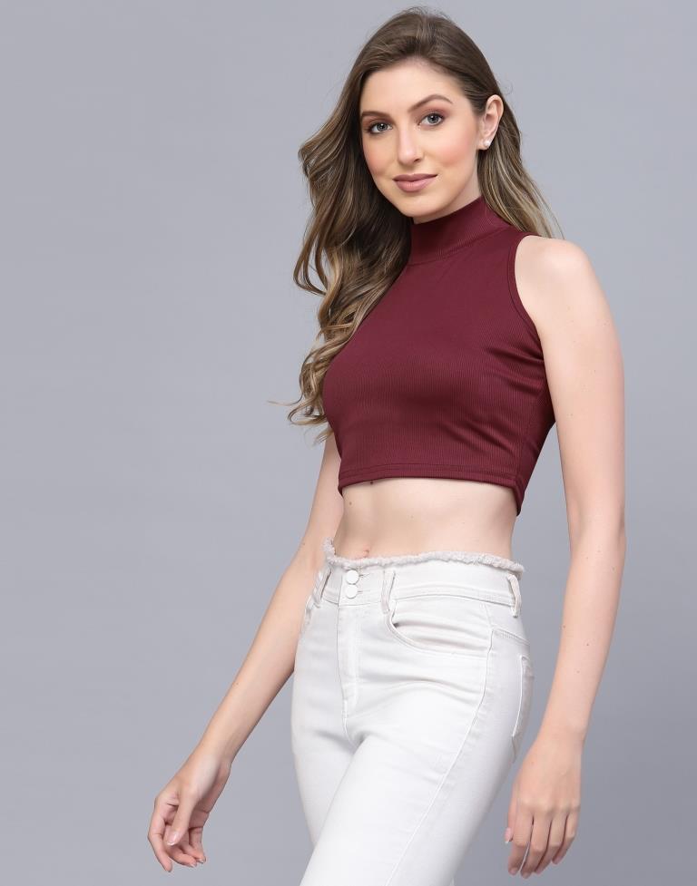 Maroon High Neck Top | Leemboodi