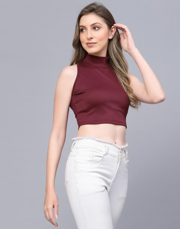 Maroon High Neck Top | Leemboodi