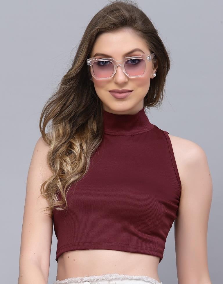 Maroon High Neck Top | Leemboodi