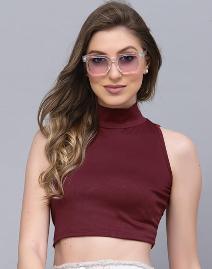 Maroon High Neck Top | Leemboodi