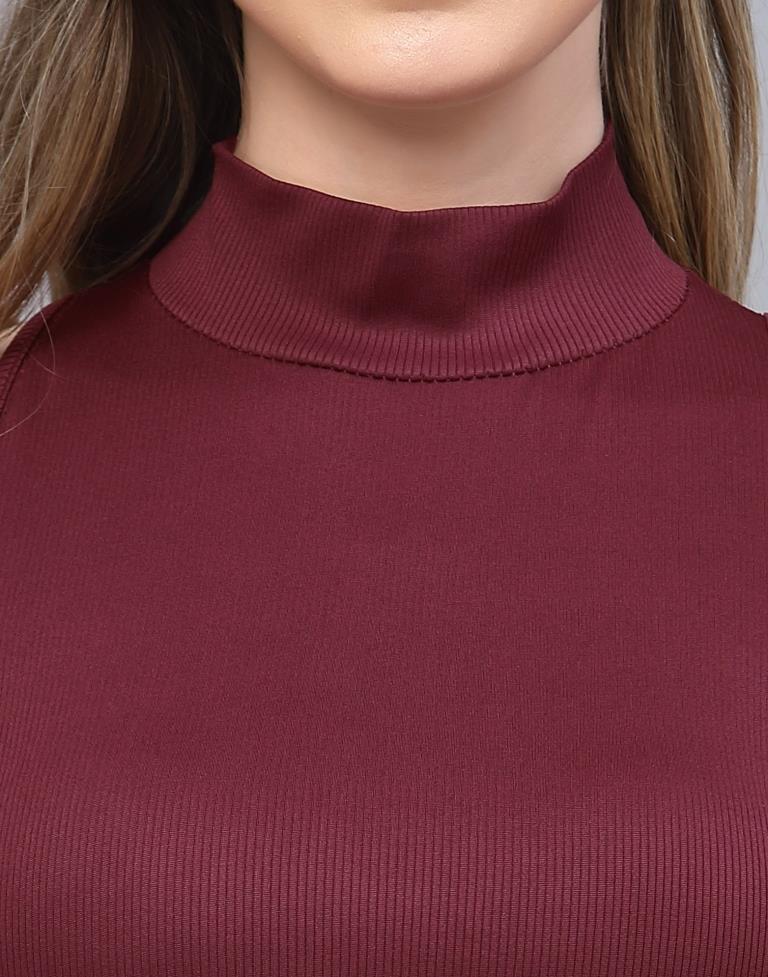 Maroon High Neck Top | Leemboodi
