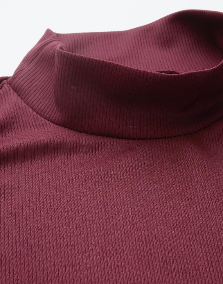 Maroon High Neck Top | Leemboodi
