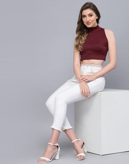 Maroon High Neck Top | Leemboodi