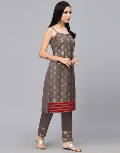 Brown Striped Kurta With Pant Set | Leemboodi