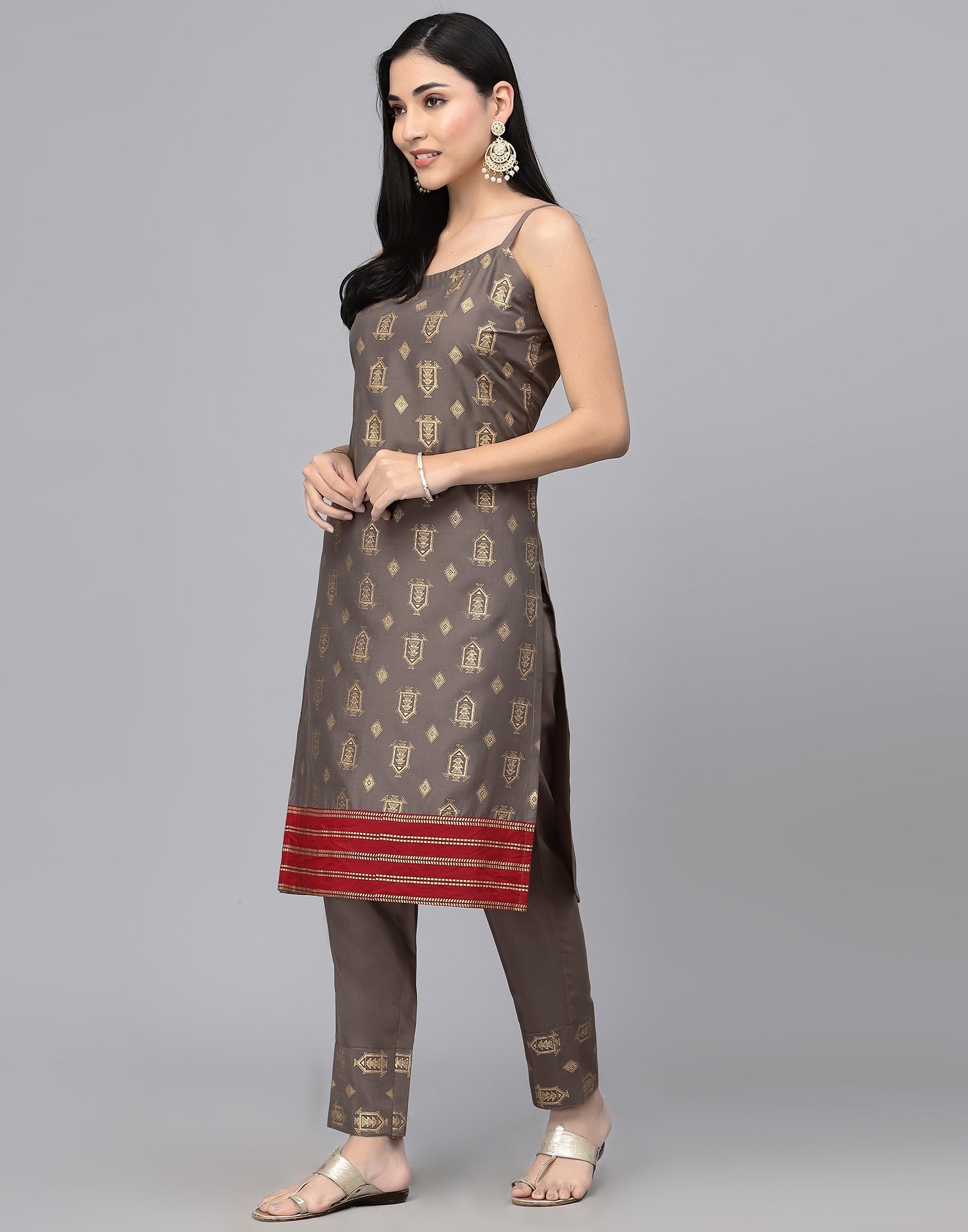 Brown Striped Kurta With Pant Set | Leemboodi