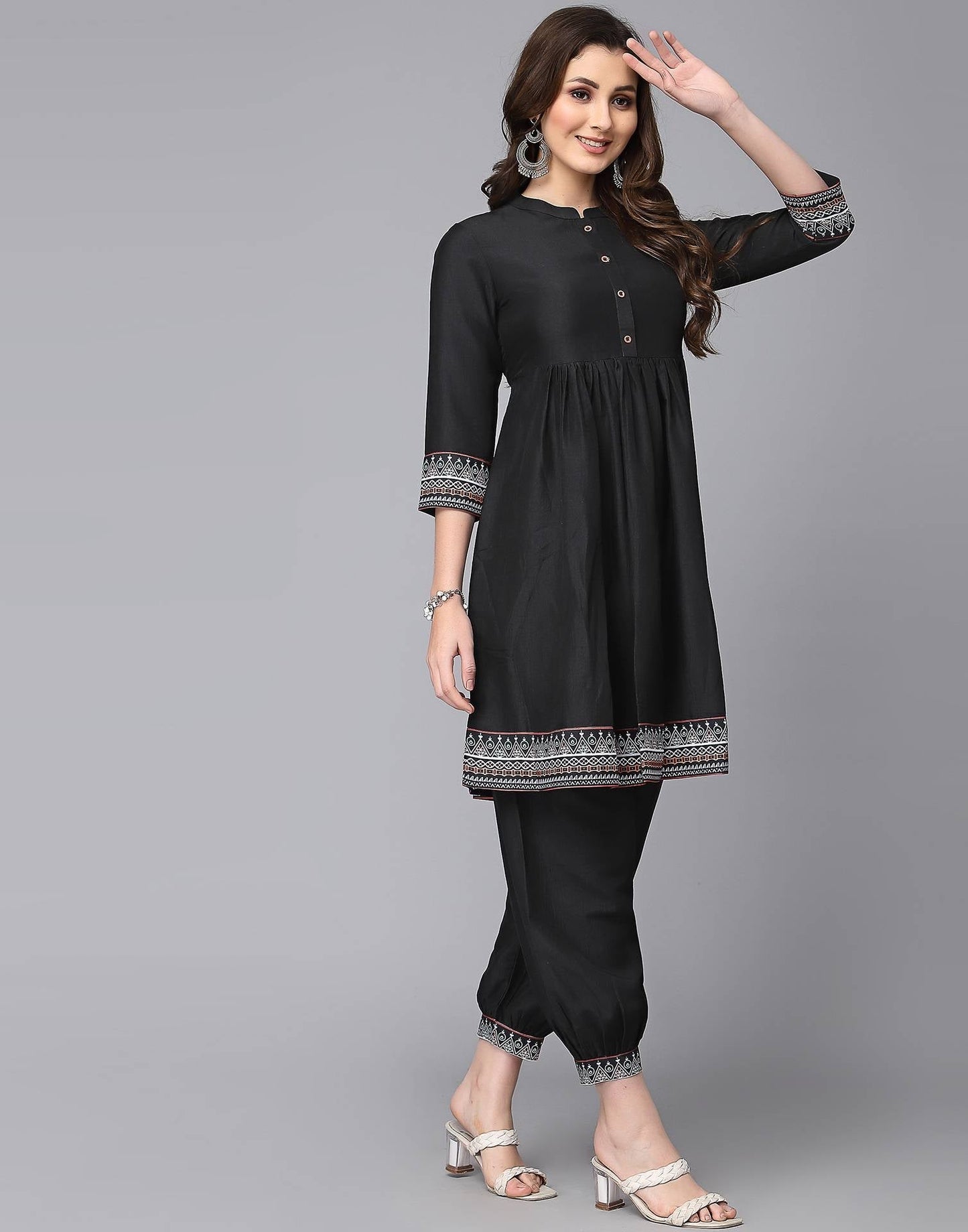 Black Printed Anarkali Kurta with Pant Set | Leemboodi