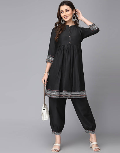 Black Printed Anarkali Kurta with Pant Set | Leemboodi