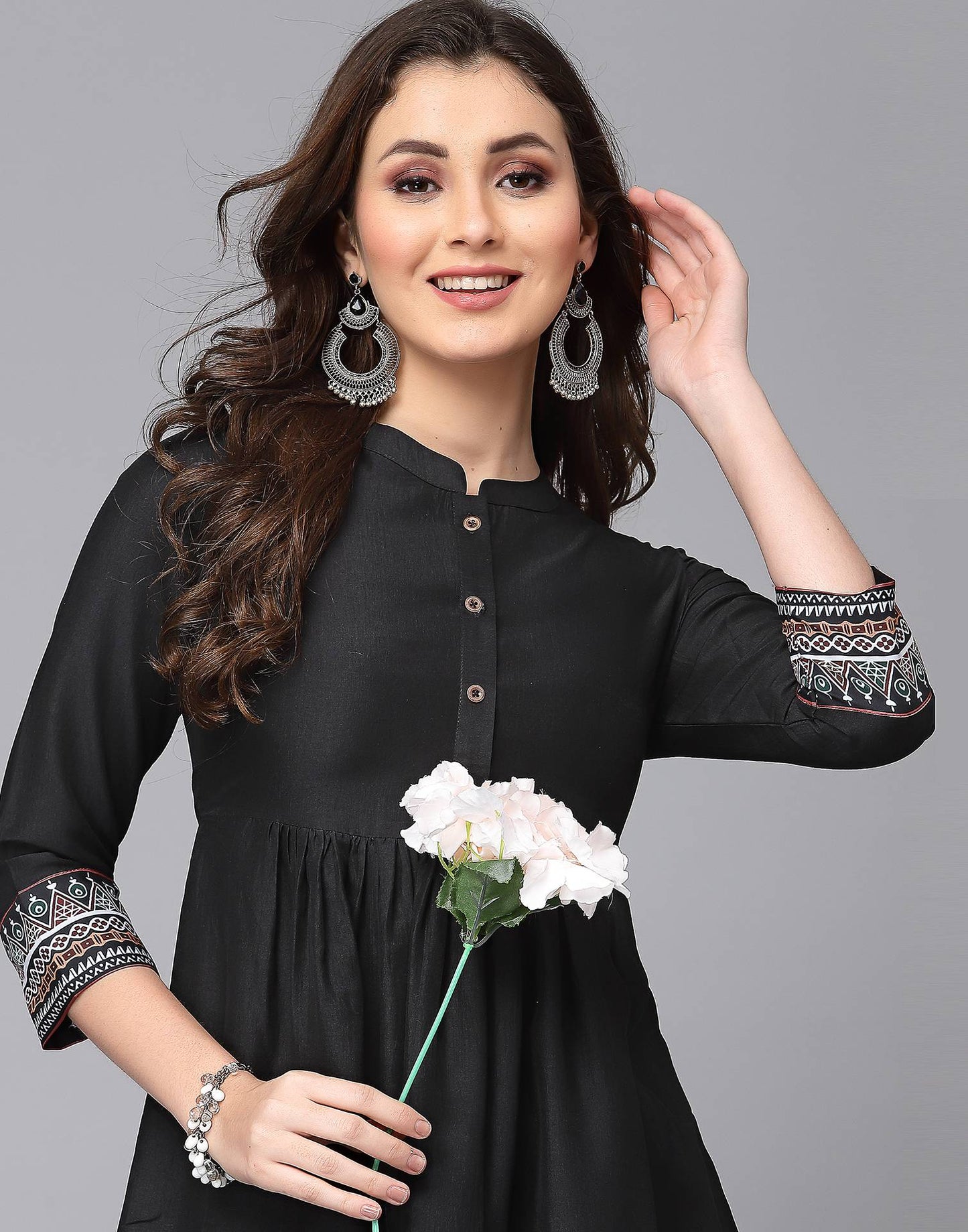 Black Printed Anarkali Kurta with Pant Set | Leemboodi