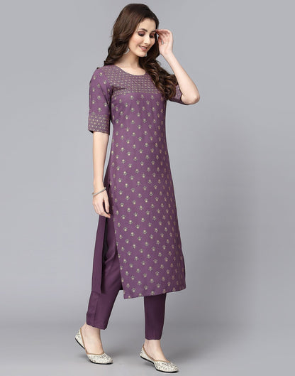 Lavender Printed Kurti With Pant Set | Leemboodi