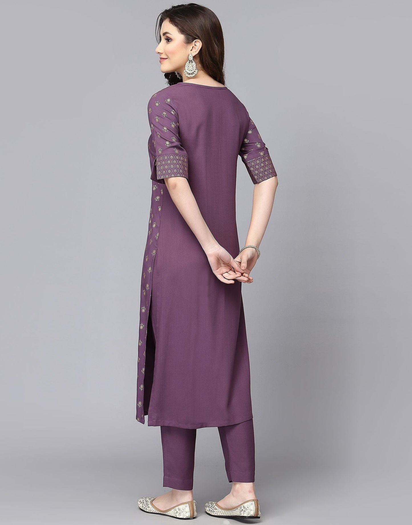 Lavender Printed Kurti With Pant Set | Leemboodi