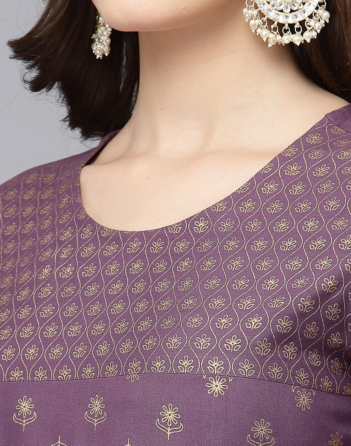 Lavender Printed Kurti With Pant Set | Leemboodi