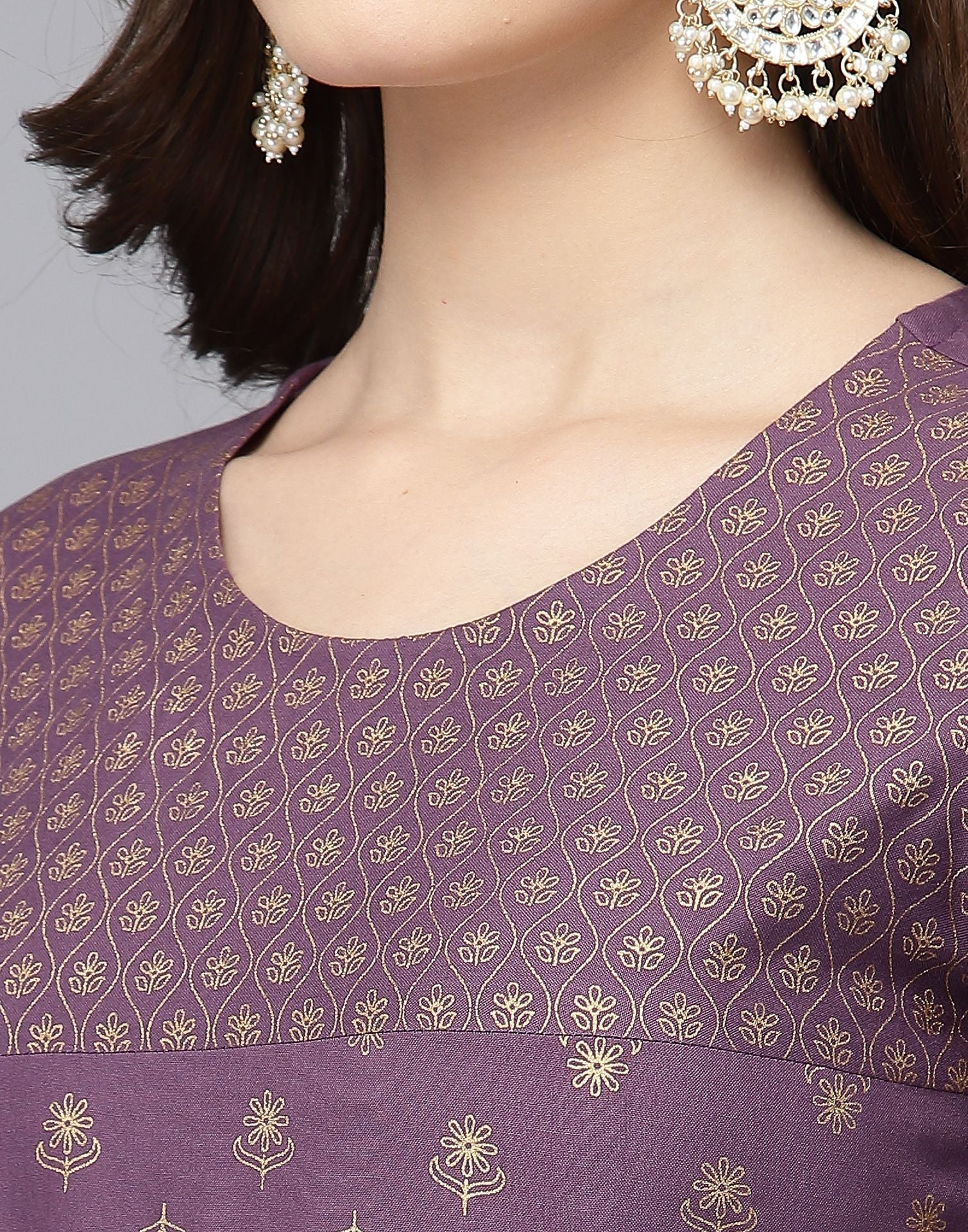 Lavender Printed Kurti With Pant Set | Leemboodi